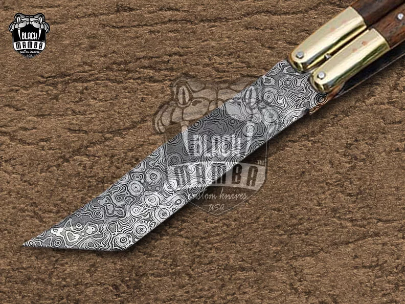 Damascus Balisong Butterfly Knife – Rose Wood, Brass Handle | DB-25 - view 5
