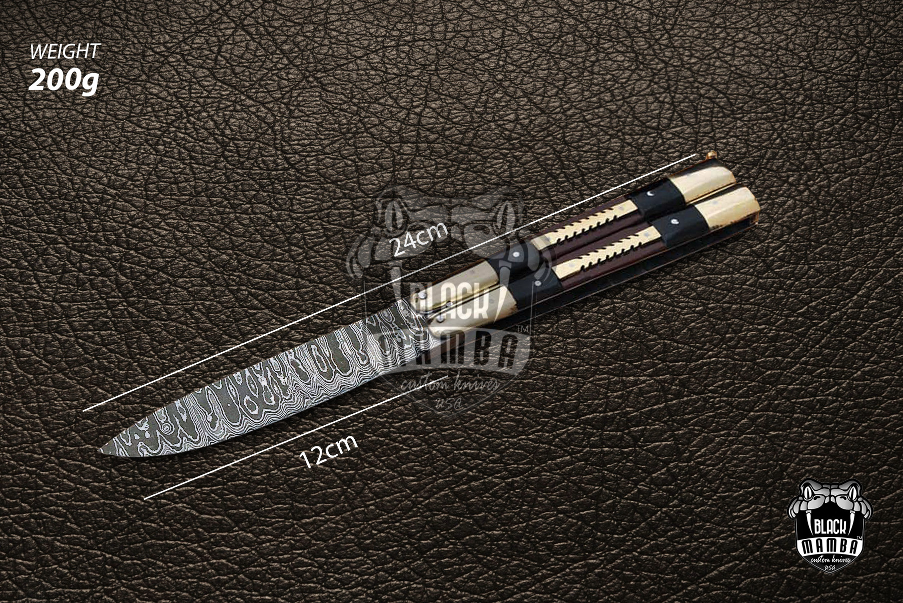 BMK-530 Damascus Balisong Butterfly Knife Engraved Handle