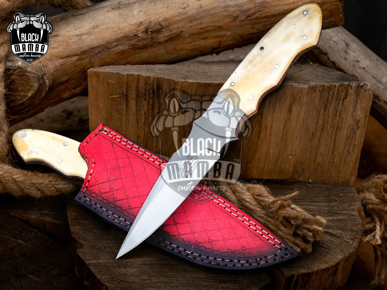 White Lion - Damascus Hunting Knife, 9.4″ Overall, Bone Handle - view 3