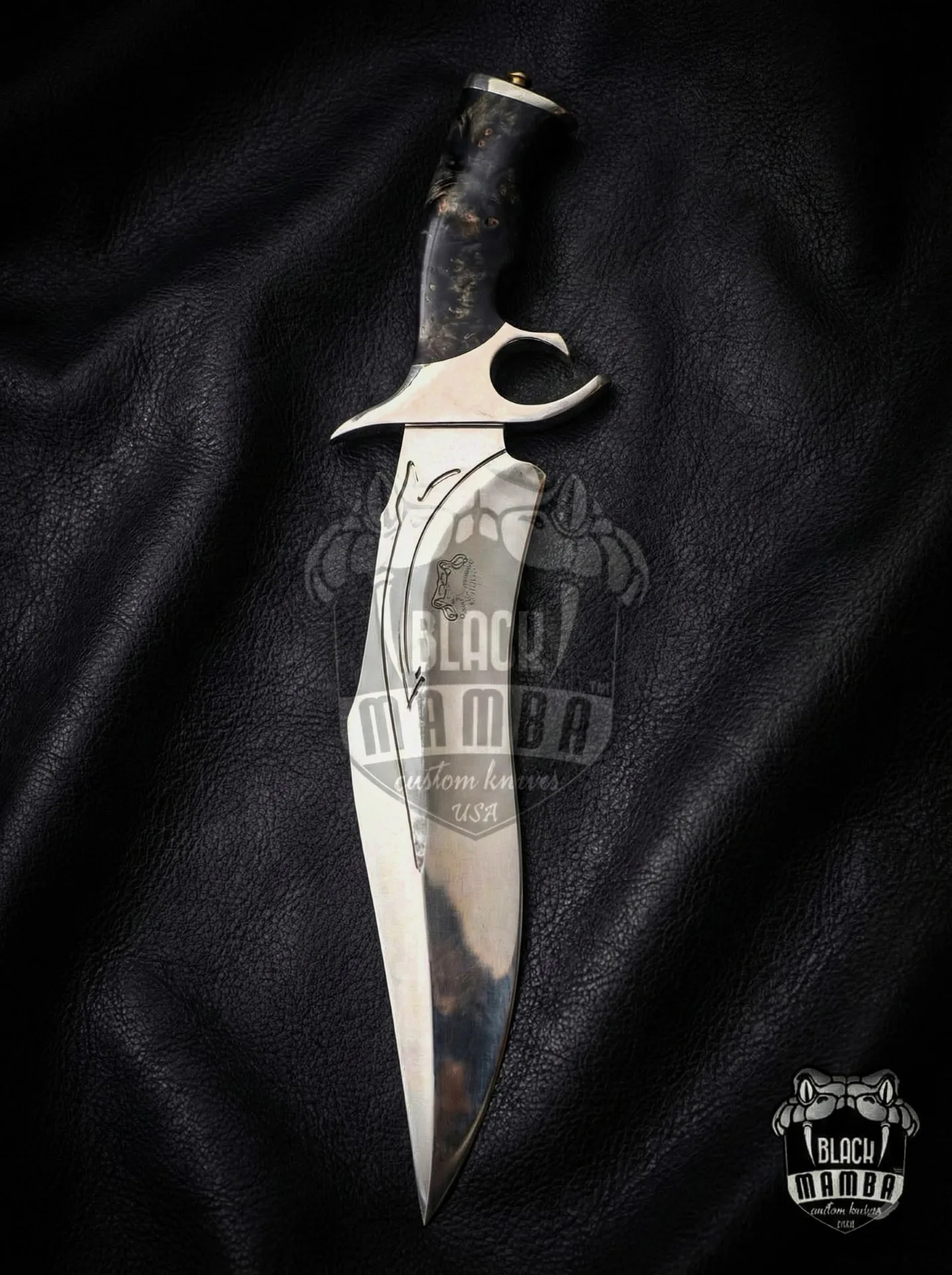 Black Viper - Damascus Bowie Knife, 19″ Overall, Wood Handle - view 2