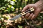 Damascus Balisong Butterfly Knife with Beautiful Brass and Ram Horn Handle Handmade Original Traditional Filipino Butterfly Batanga Knife Black Mamba Knives USA | DB-26