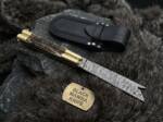 Damascus Balisong Butterfly Knife with Beautiful Brass and Stag Handle Handmade Original Traditional Filipino Butterfly Batanga Knife Black Mamba Knives USA | DB-21