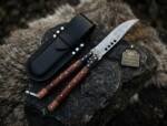 Damascus Balisong Butterfly Knife with Beautiful Wooden Handle Rain Drop Pattern Handmade Original Traditional Filipino Butterfly Batanga Knife Black Mamba Knives USA | DB-29