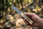 Damascus Balisong Butterfly Knife Original Traditional Filipino Butterfly Batanga Knife Raindrop Pattern with Handmade Brass and Stag Antler Handle Black Mamba Knives USA | DB-14