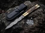 Damascus Balisong Butterfly Knife Original Traditional Filipino Butterfly Batanga Knife with Handmade Brass and Stag Antler Handle Black Mamba Knives USA | DB-10
