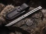 Damascus Balisong Butterfly Knife Original Traditional Filipino Butterfly Batanga Knife with Handmade Steel and Raindrop Handle Black Mamba Knives USA | DB-12