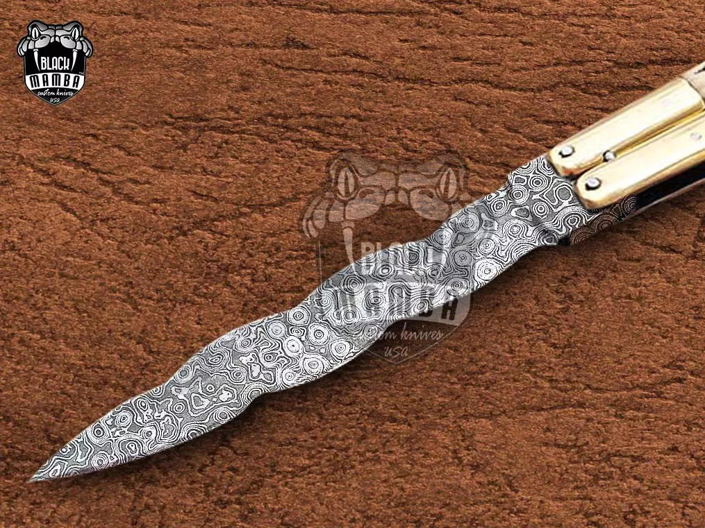 Damascus Filipino Balisong Butterfly Knife – Brass Handle | DB-10 - view 5