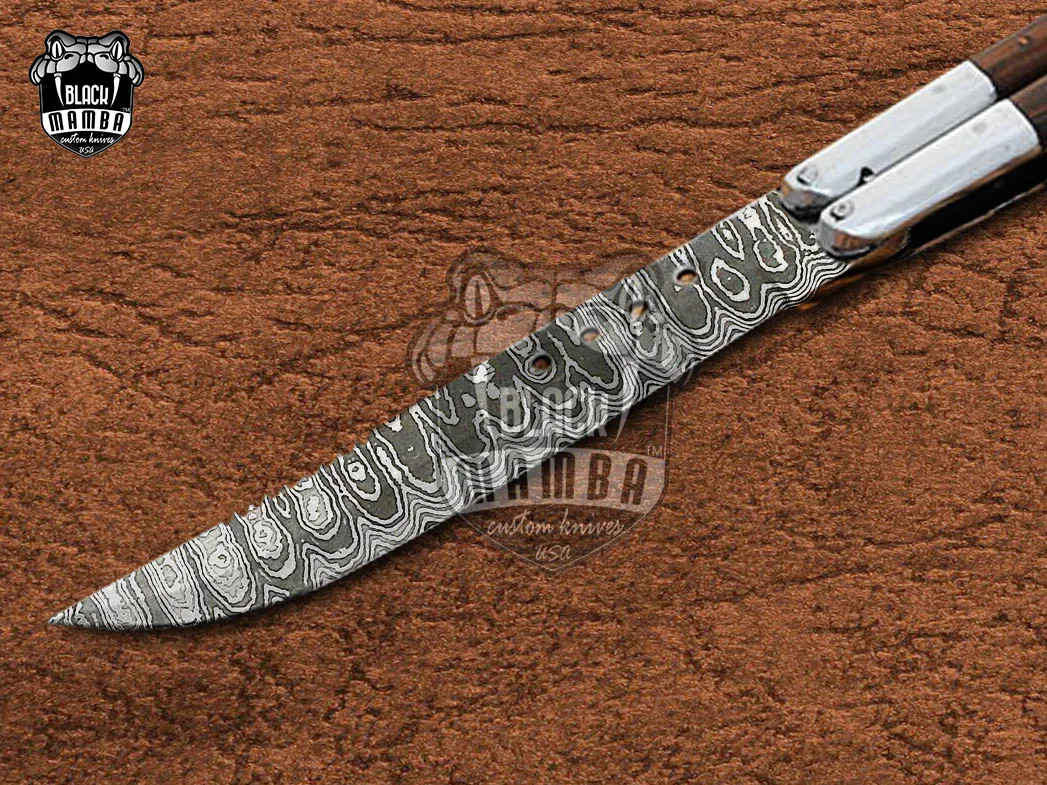 Damascus Balisong Butterfly Knife – Handmade Steel & Wood Handle, 11.4″ Overall | DB-11 - view 4
