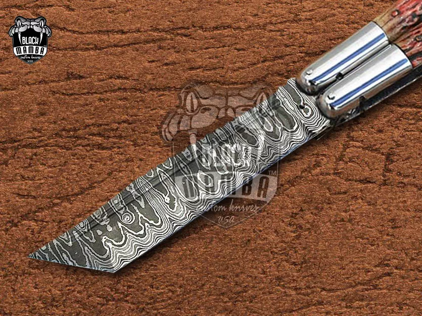 Damascus Balisong Butterfly Knife – Stag Handle | DB-23 - view 5