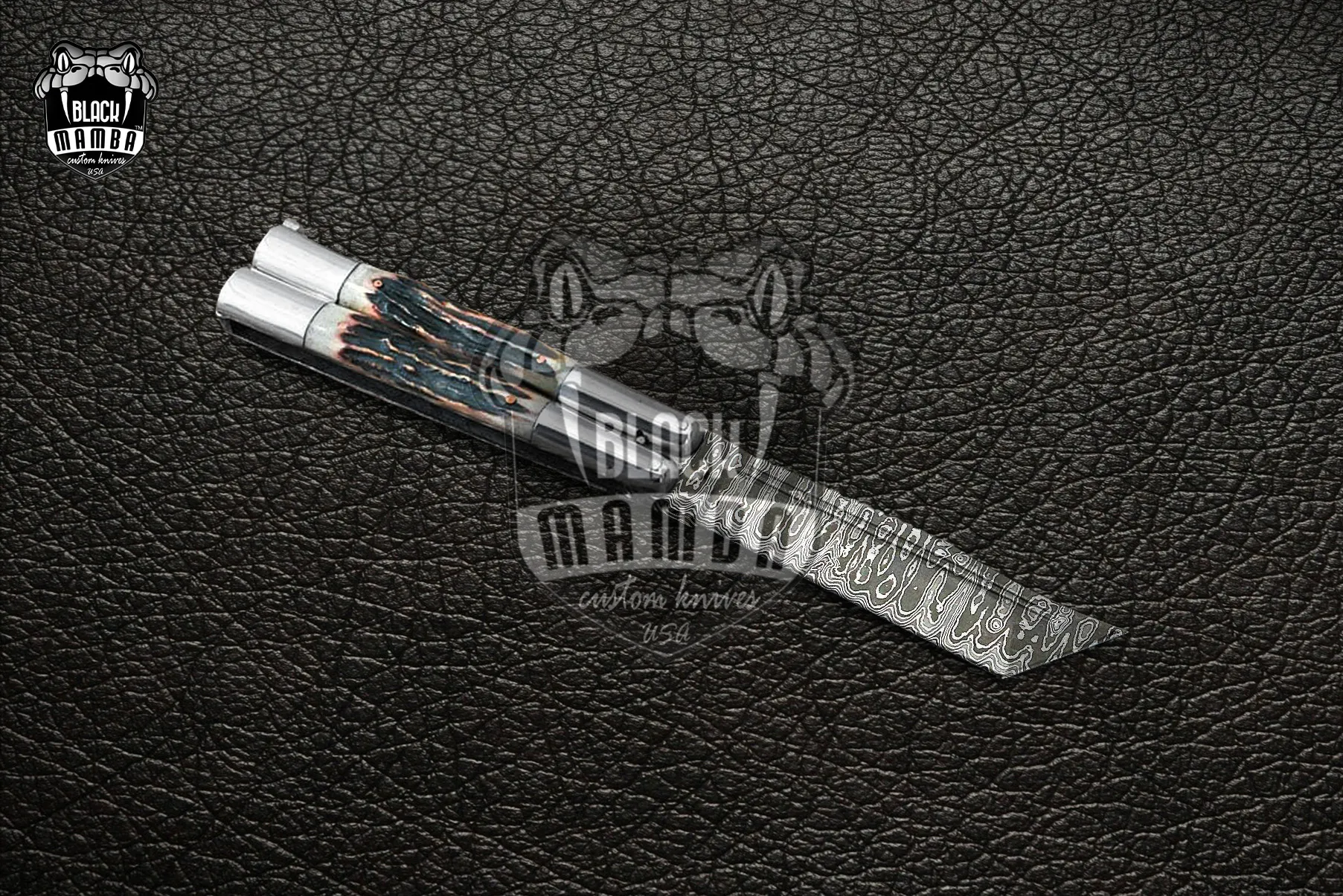 Damascus Balisong Butterfly Knife – Stag Handle | DB-24 - view 5
