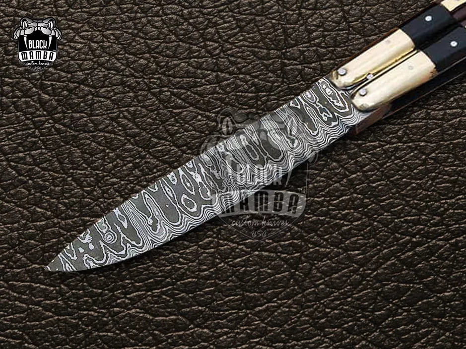 Damascus Balisong Butterfly Knife – Beautiful Brass Handle, 9.4″ Overall | DB-30 - view 5