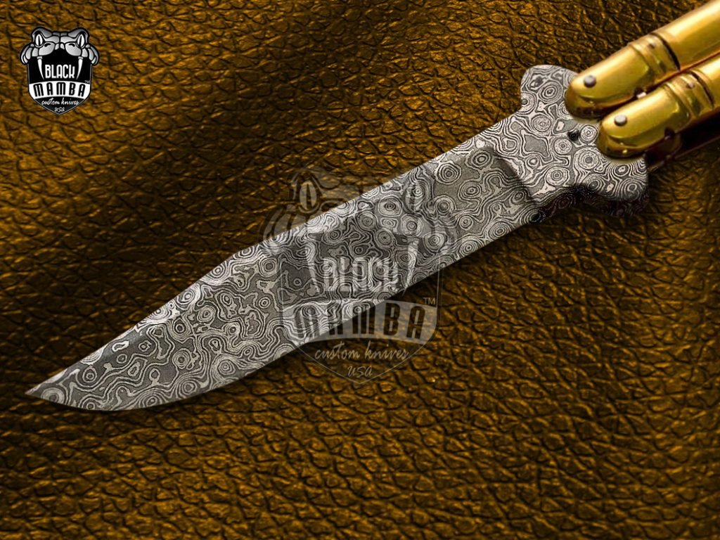 DB-03 Damascus Balisong Butterfly Knife Original Traditional Filipino Butterfly Batanga Knife with handmade brass handle - Image 4