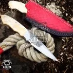 White Lion - Damascus Hunting Knife, 9.4″ Overall, Bone Handle