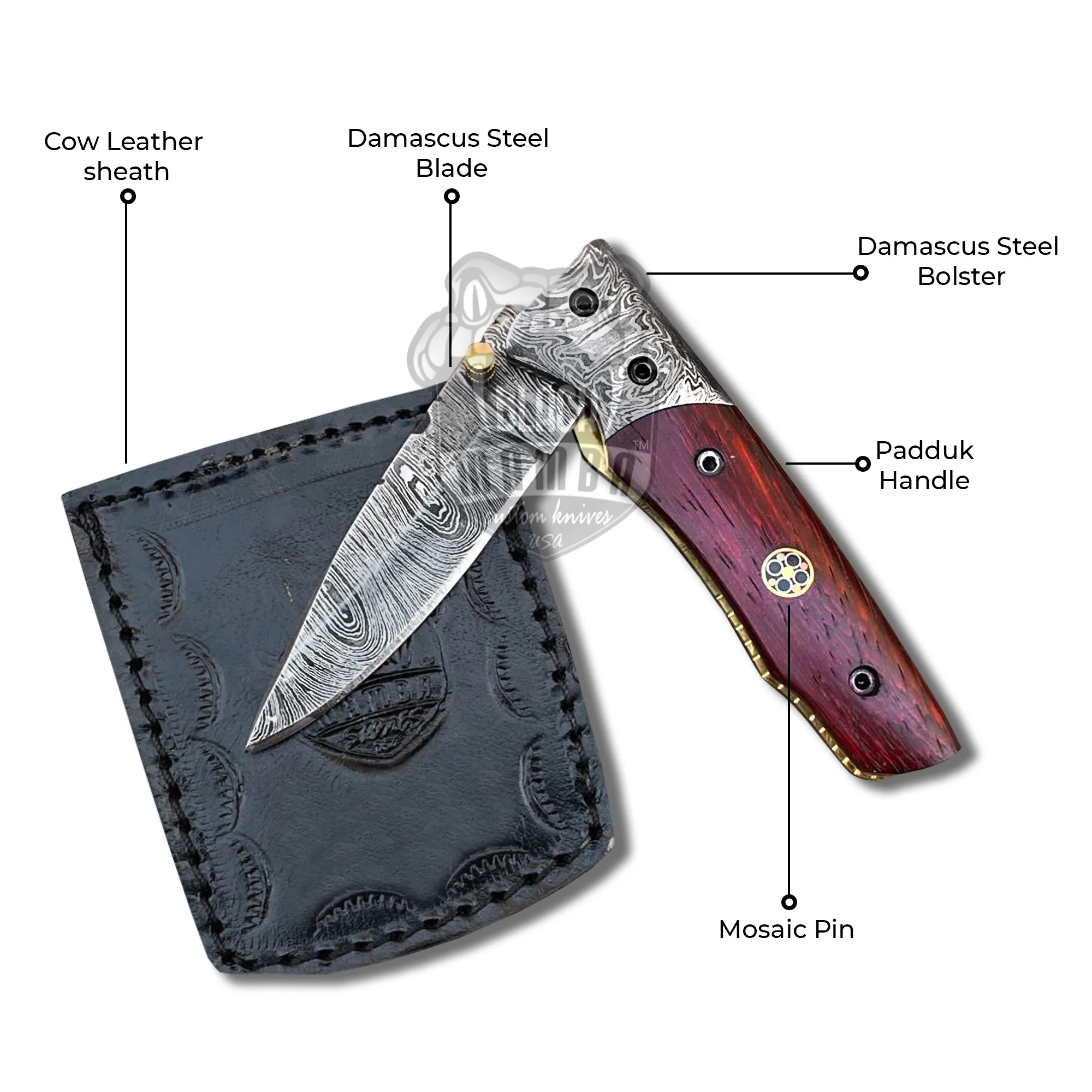 Laticauda - Damascus Folding Pocket Knife, 7″ Overall, Wood Handle - view 4