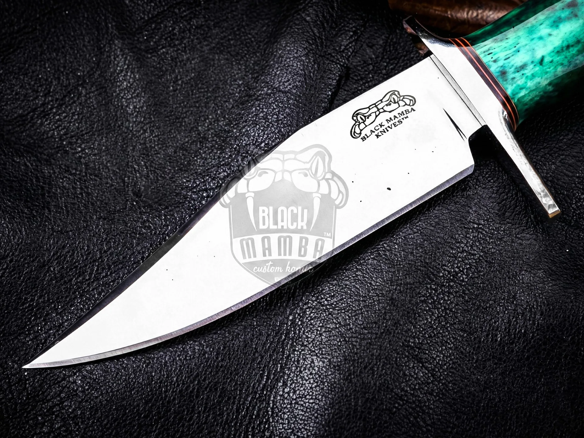 Green Lizard - Damascus Hunting Knife, 11.54″ Overall, Stag Handle - view 5