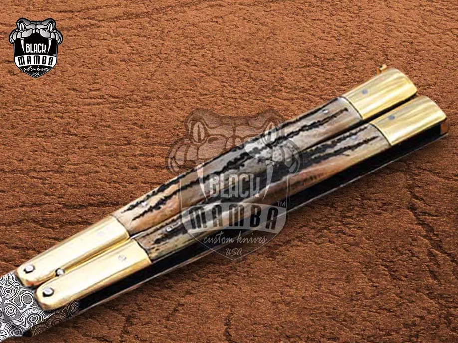 Damascus Filipino Balisong Butterfly Knife – Brass Handle | DB-10 - view 4