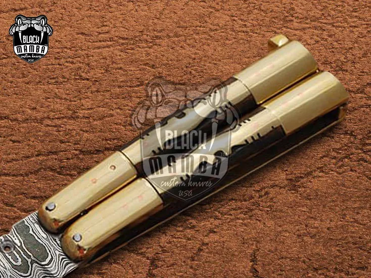 Damascus Balisong Butterfly Knife – Handmade Brass & Wood Handle, 6.2″ Overall | DB-16 - view 4
