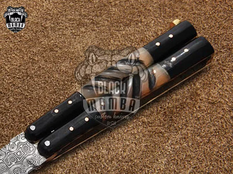 Filipino Balisong Butterfly Knife - Damascus Balisong Butterfly & Ram Horn & Resin - view 3