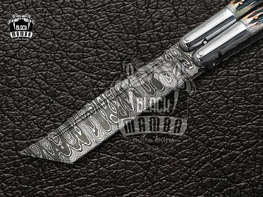 Damascus Balisong Butterfly Knife – Stag Handle | DB-24 - view 3