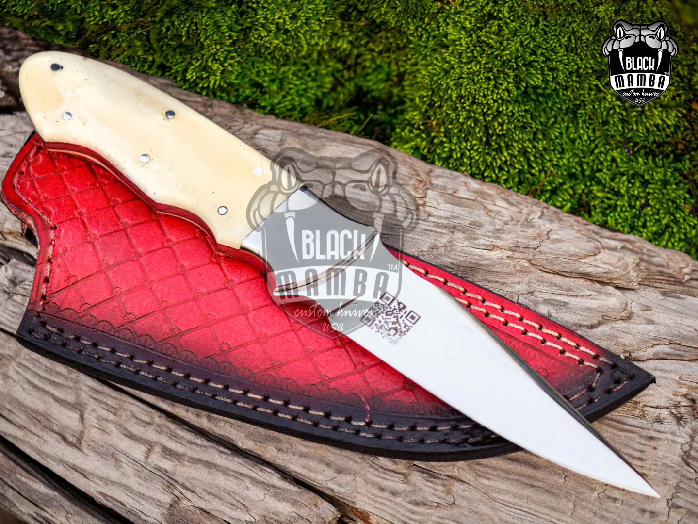 White Lion - Damascus Hunting Knife, 9.4″ Overall, Bone Handle - view 2