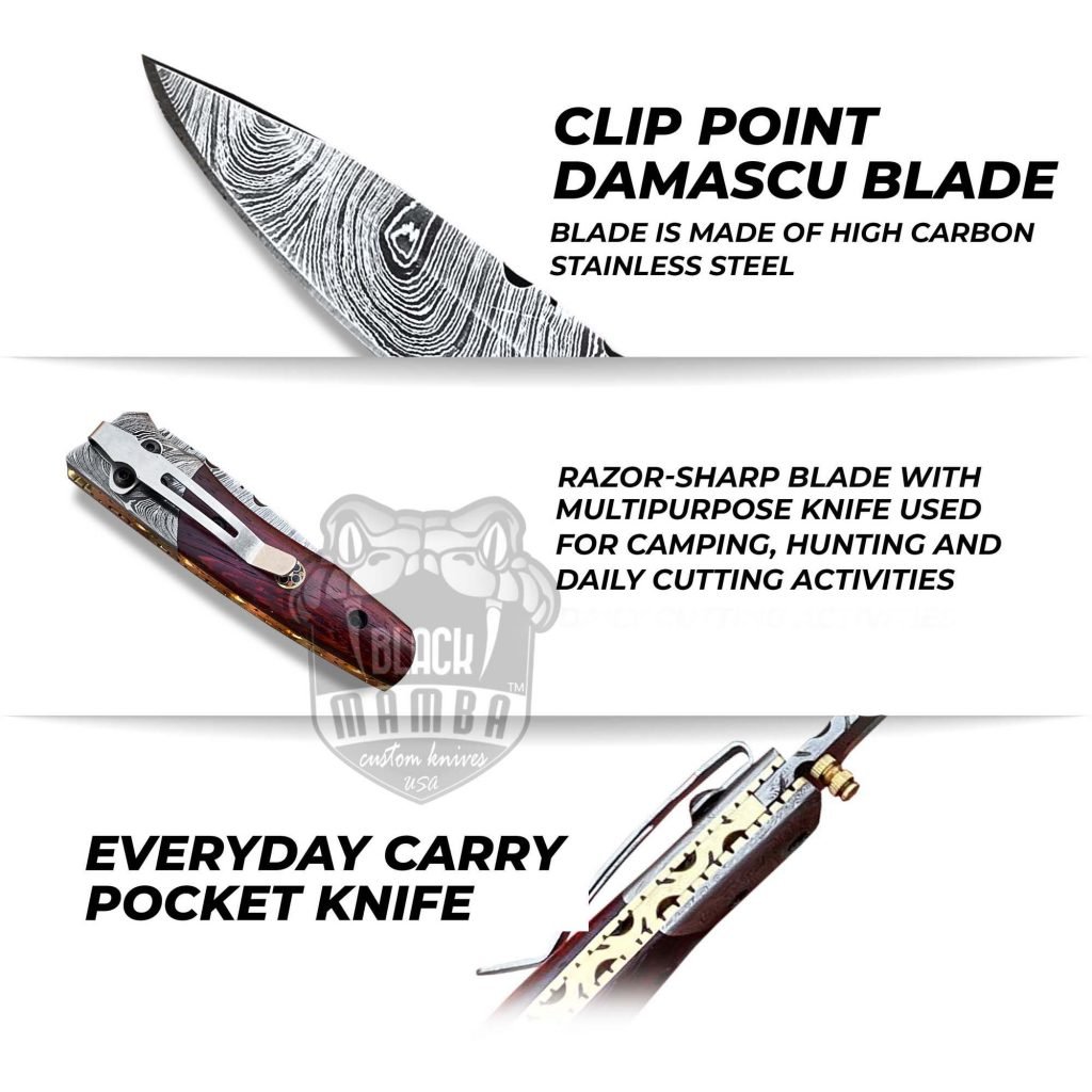 BMK-632 Laticauda 7  Long 3 Blade 5.5oz Damascus Pocket knife handmade folding Clip Knives Damascus blade USA - Image 5