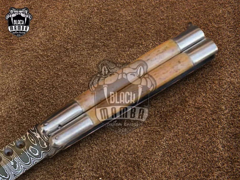 Damascus Filipino Balisong Butterfly Knife – Handmade Steel & Burned Bone Handle | DB-06 - view 4