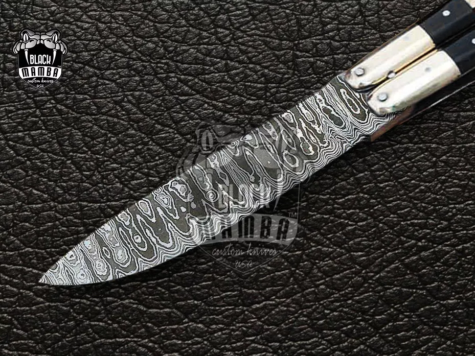 Damascus Balisong Butterfly Knife – Handmade Brass & Red Dragon Handle, 8.6″ Overall | DB-08 - view 5