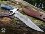 Python - Damascus Bowie Knife, 19″ Overall, Wood Handle