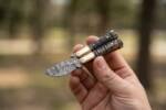 Damascus Balisong Butterfly Knife with Ram Horn and Beautiful Brass Handle with Ladder Pattern Handmade Original Traditional Filipino Butterfly Batanga Knife Black Mamba Knives USA | DB-19