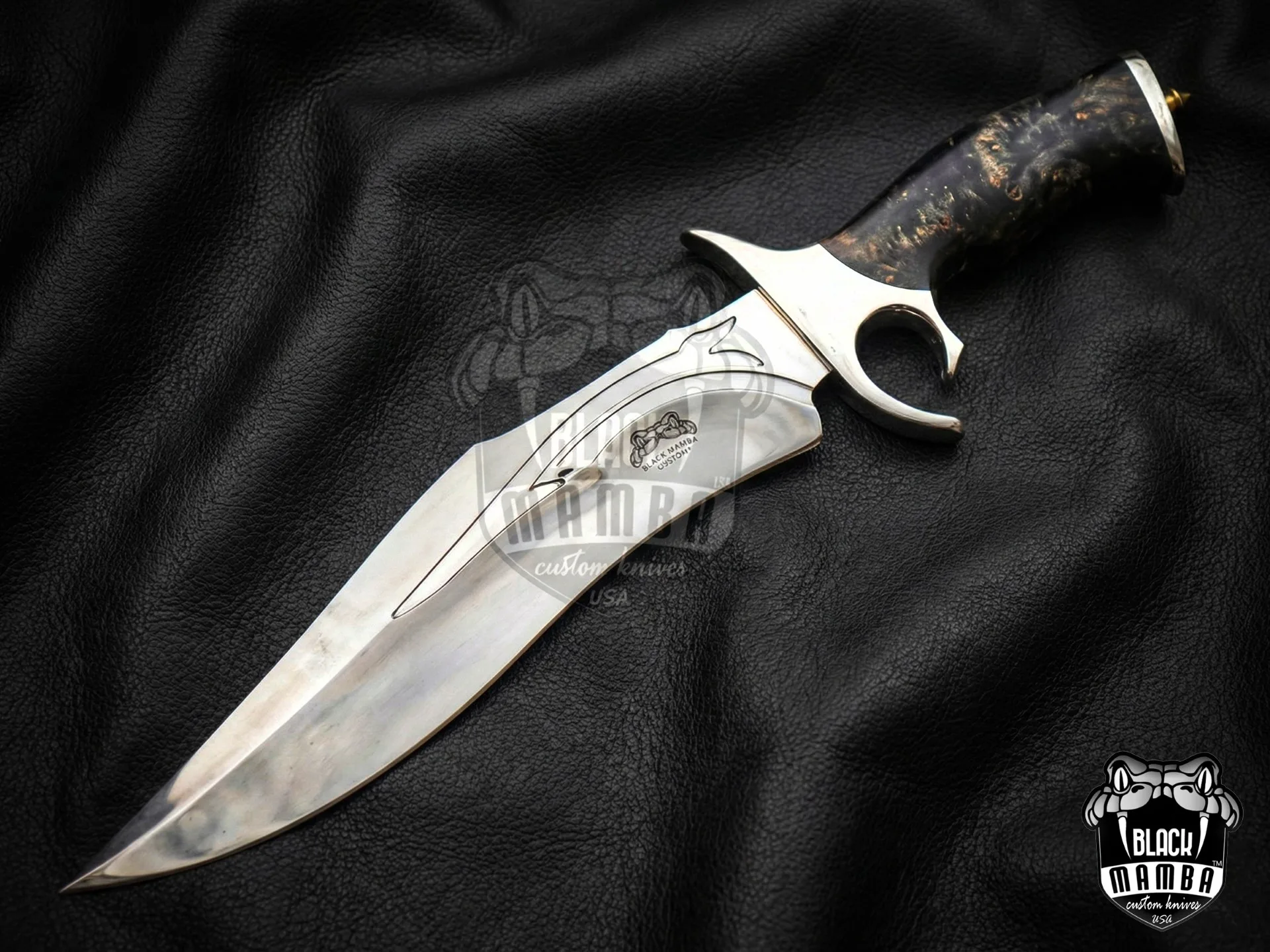 Black Viper - Damascus Bowie Knife, 19″ Overall, Wood Handle - view 5