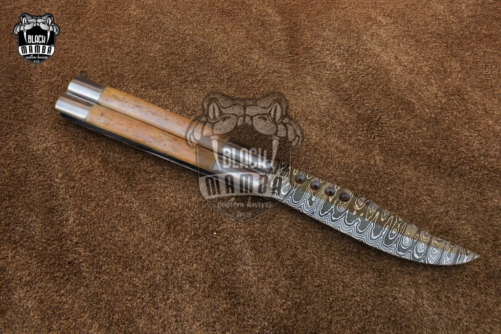 DB-06 Damascus Balisong Butterfly Knife Original Traditional Filipino Butterfly Batanga Knife handmade handle Black Mamba Knives USA - Image 4