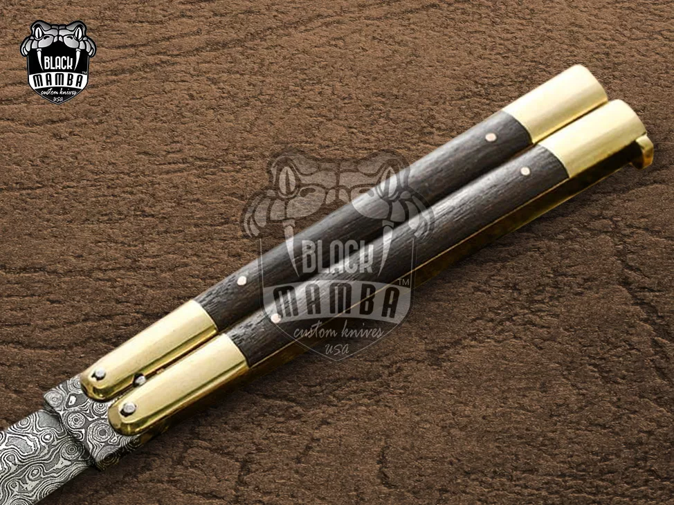 Damascus Filipino Balisong Butterfly Knife – Handmade Steel & Wood Handle | DB-07 - view 3