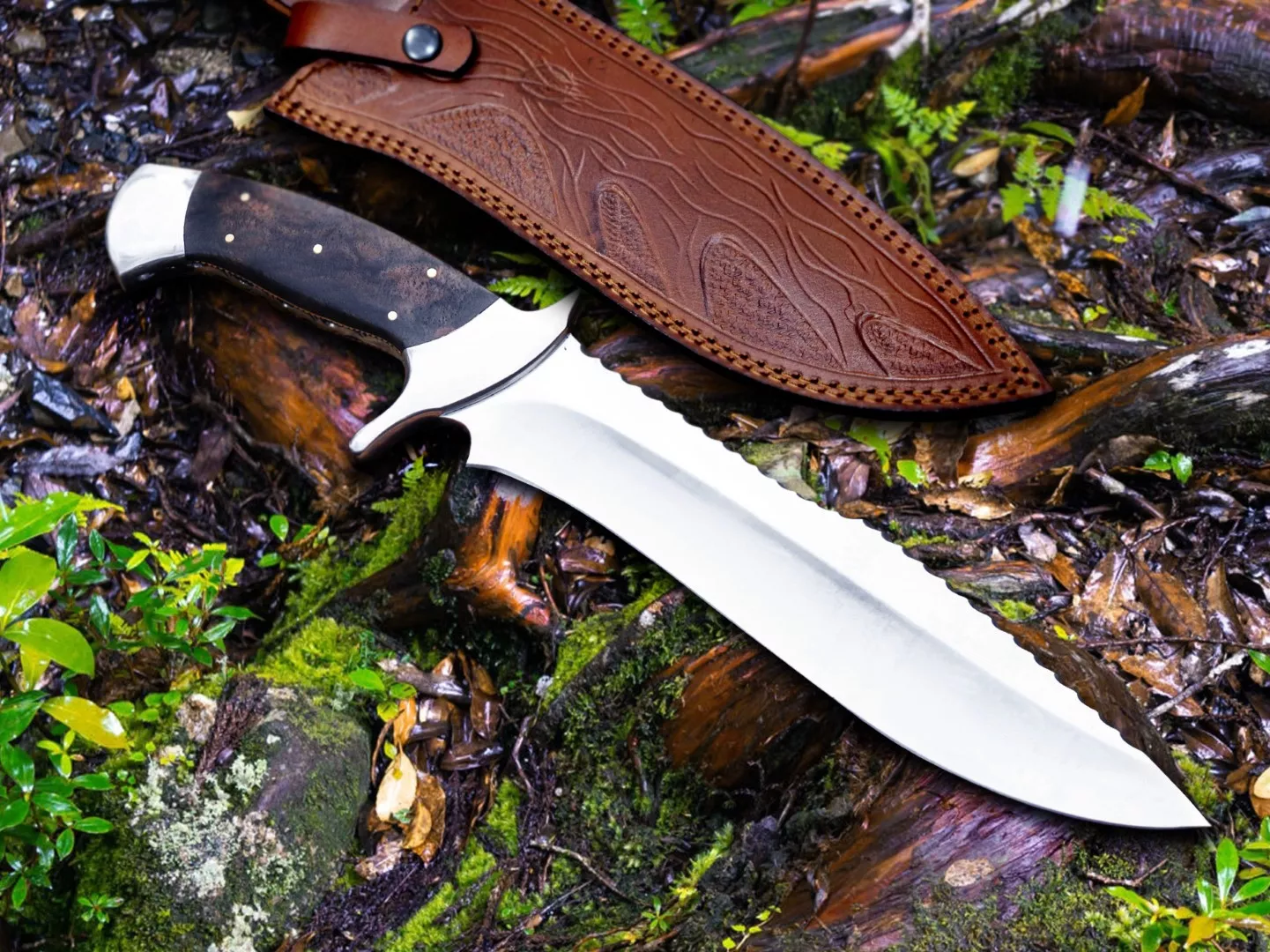 Anaconda - Damascus Bowie Knife, 16″ Overall, Wood Handle