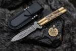Damascus Balisong Butterfly Knife Original Traditional Filipino Butterfly Batanga Knife with Beautiful Shiny Brass and Ram Horn Handle | DB-02