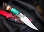 Green Lizard - Damascus Hunting Knife, 11.54″ Overall, Stag Handle