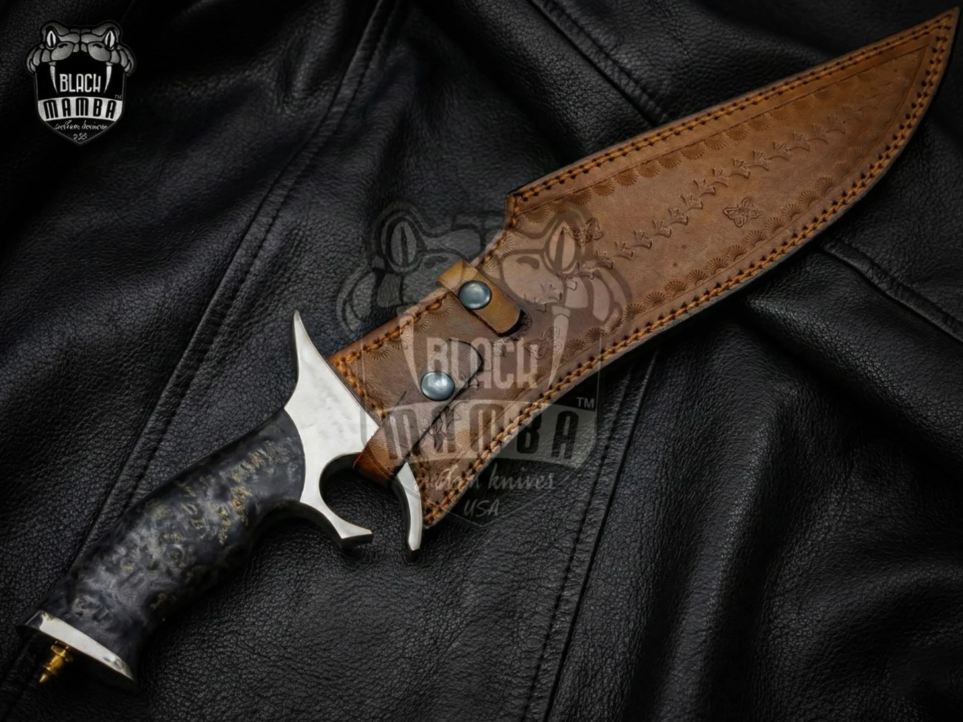 Black Viper - Damascus Bowie Knife, 19″ Overall, Wood Handle - view 8