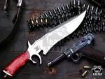 Red Dragon - Damascus Bowie Knife, 19″ Overall, Wood Handle
