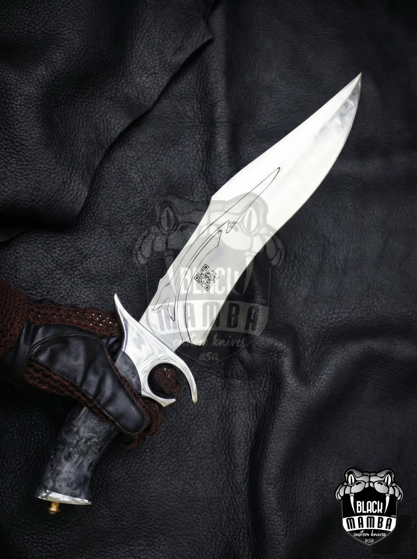 Black Viper - Damascus Bowie Knife, 19″ Overall, Wood Handle - view 9
