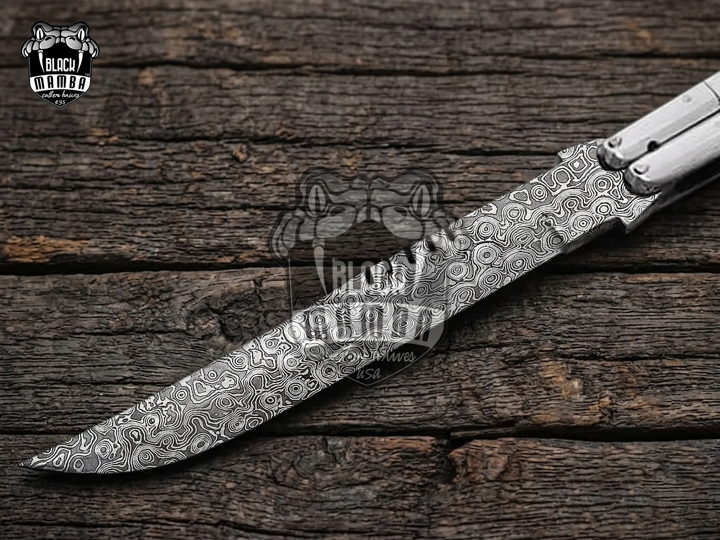 Damascus Balisong Butterfly Knife – Handmade Steel & Raindrop Pattern Handle, 11.4″ Overall | DB-12 - view 4