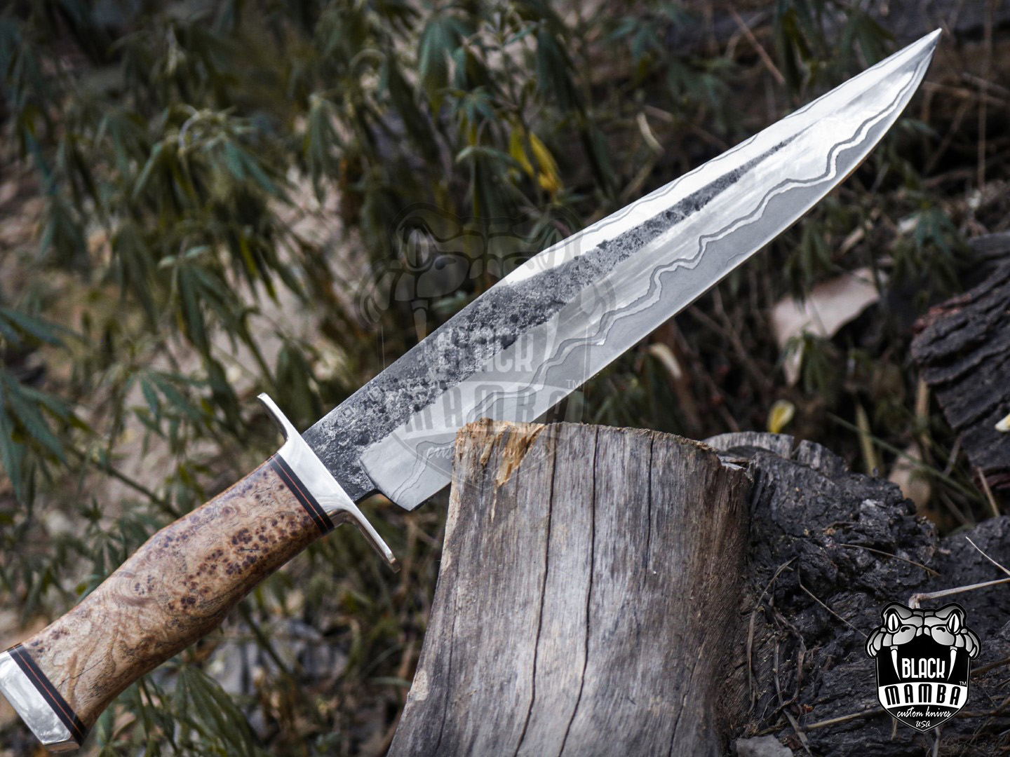 Hunting Handmade Damascus Steel Sanmai Bowie Knife Made in USA