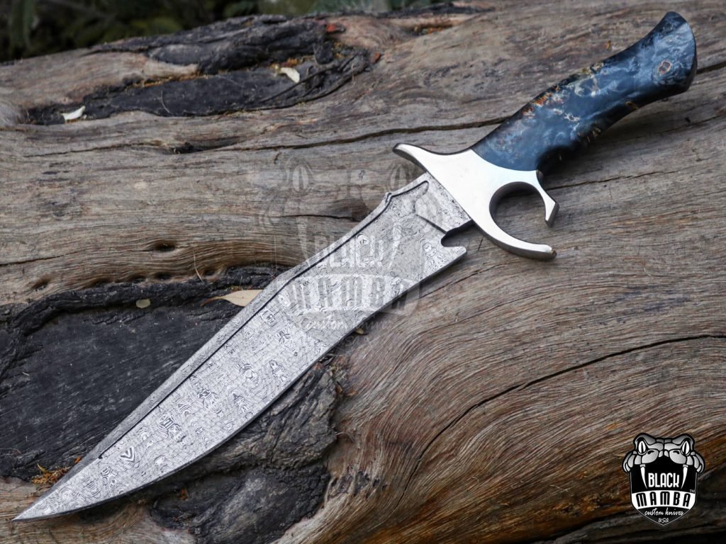 Bmk-UL-05 Black Sea High End Handmade Damascus Steel Mosaic Bowie Knife Hunting Knife 13 inches Blade Made in USA - Image 8