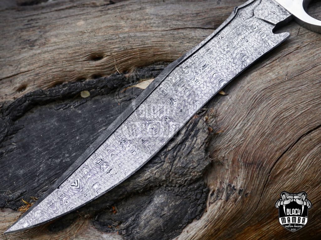 Bmk-UL-05 Black Sea High End Handmade Damascus Steel Mosaic Bowie Knife Hunting Knife 13 inches Blade Made in USA - Image 9