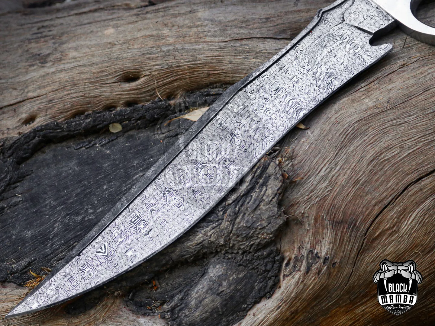 Black Sea - Damascus Bowie Knife, 18″ Overall, Wood Handle - view 9
