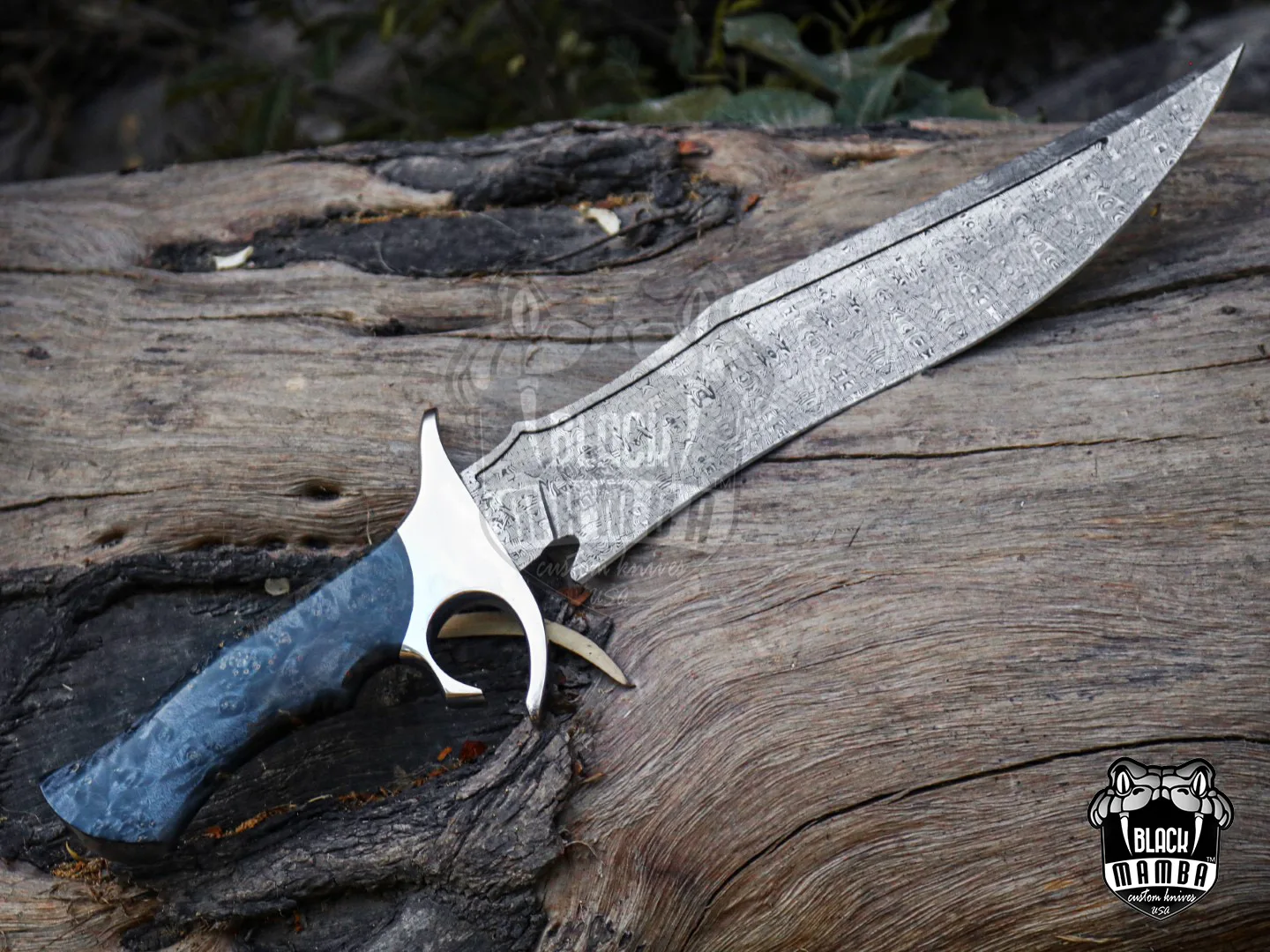 Black Sea - Damascus Bowie Knife, 18″ Overall, Wood Handle - view 13