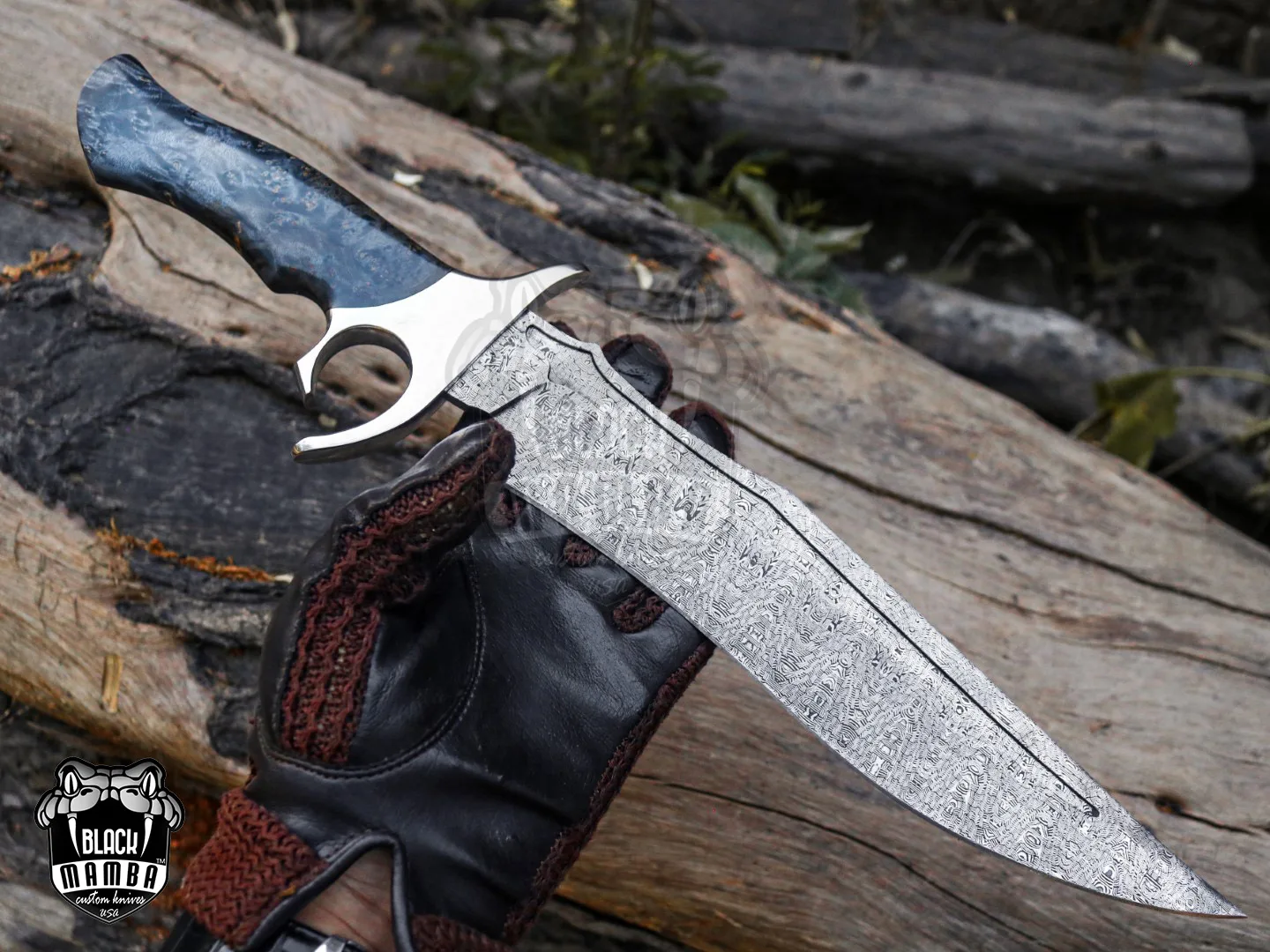 Black Sea - Damascus Bowie Knife, 18″ Overall, Wood Handle - view 4
