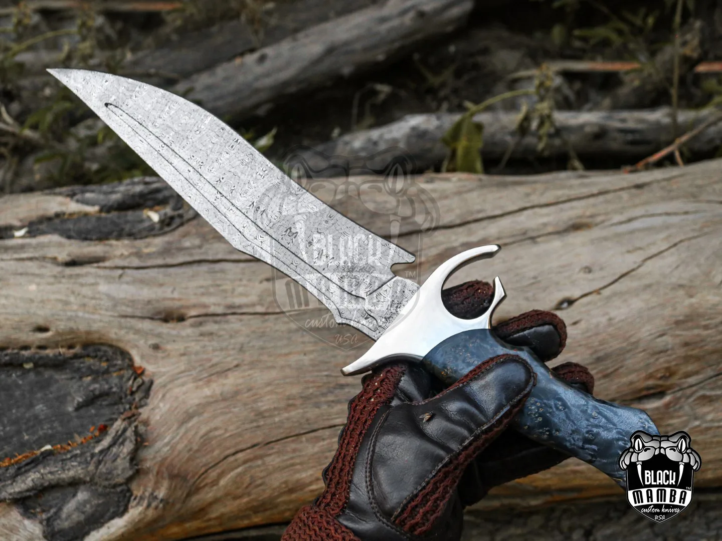 Black Sea - Damascus Bowie Knife, 18″ Overall, Wood Handle - view 3