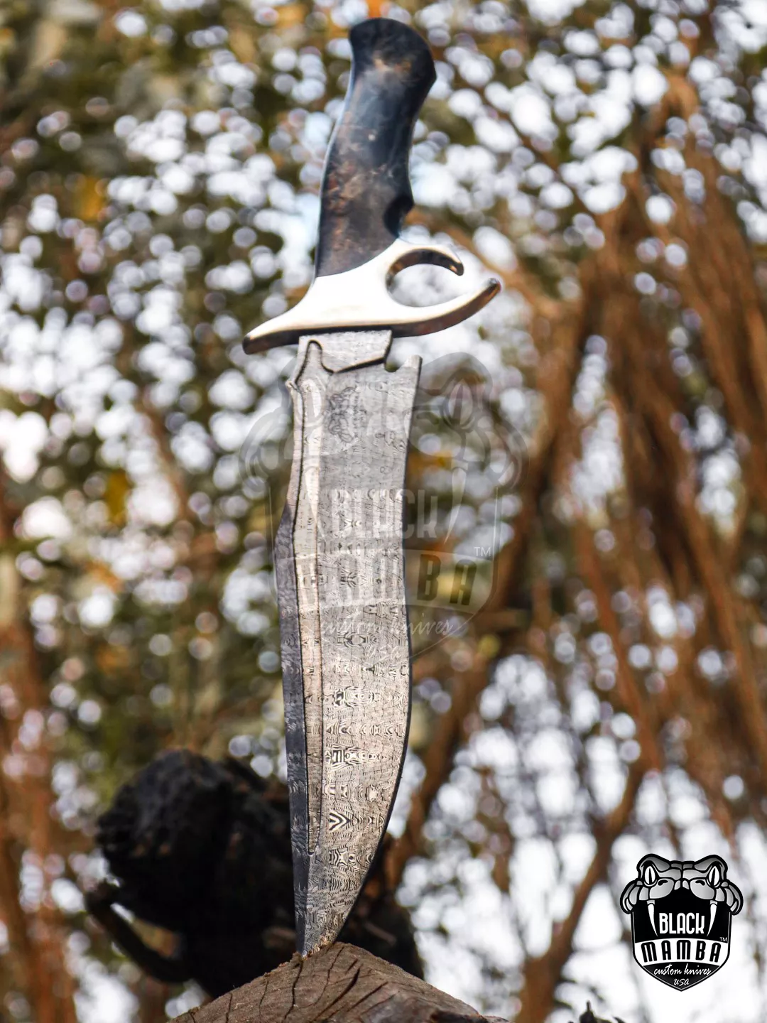 Black Sea - Damascus Bowie Knife, 18″ Overall, Wood Handle - view 15