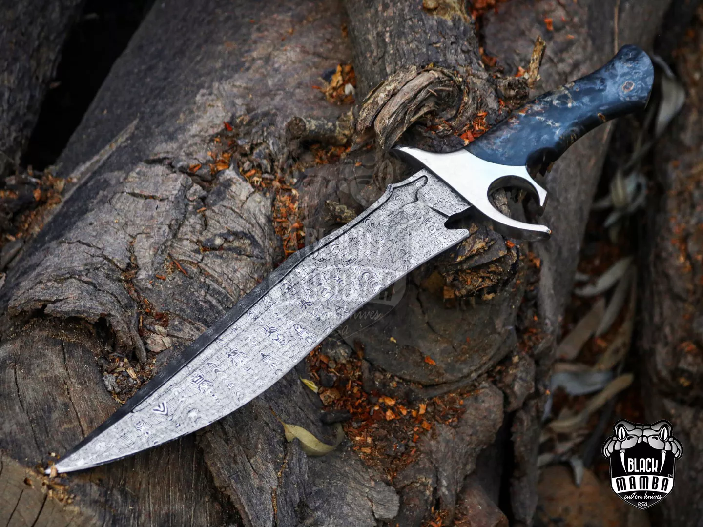 Black Sea - Damascus Bowie Knife, 18″ Overall, Wood Handle