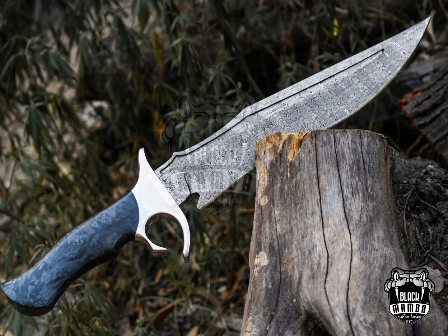Black Sea - Damascus Bowie Knife, 18″ Overall, Wood Handle - view 2