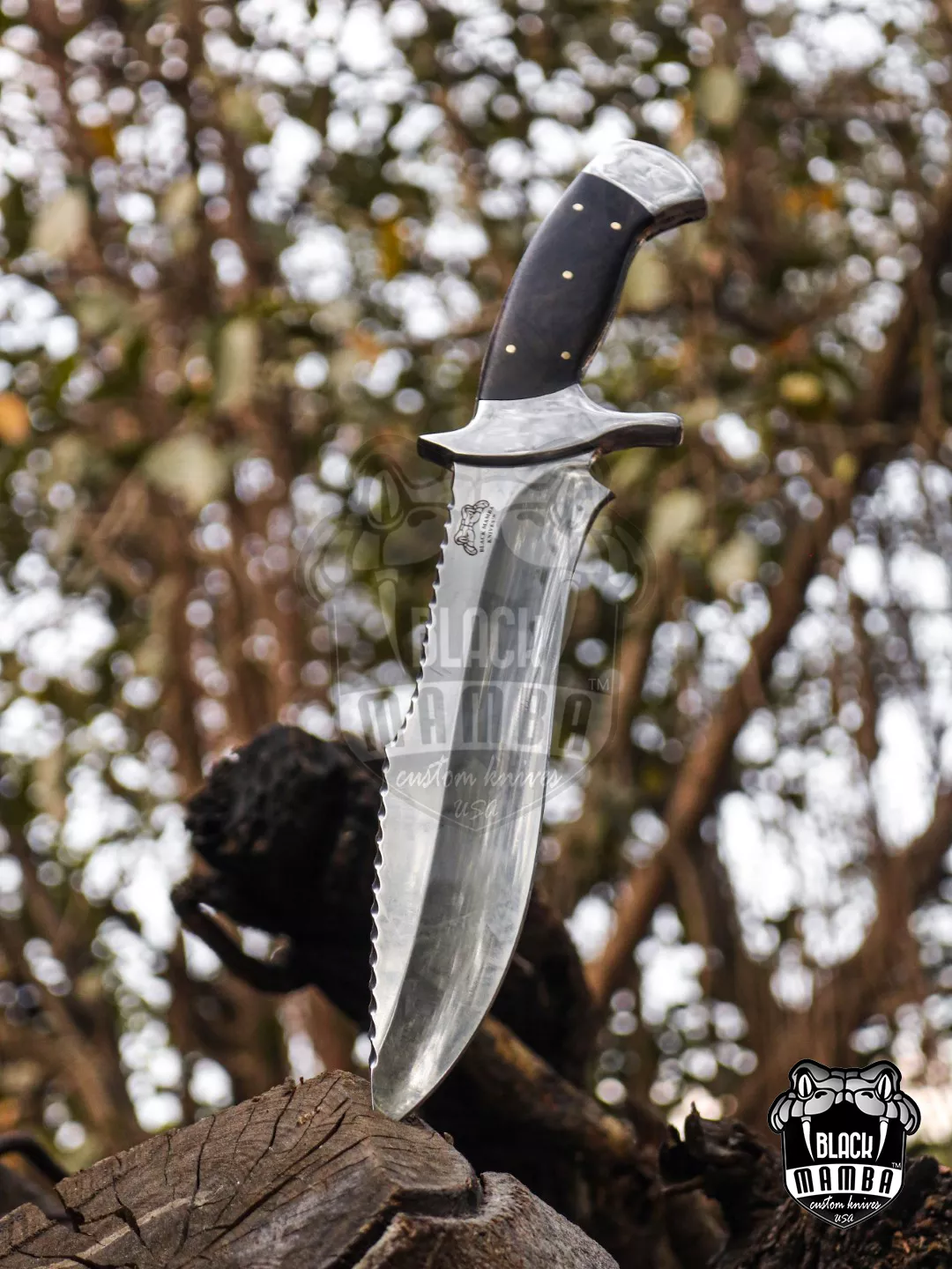 Anaconda - Damascus Bowie Knife, 16″ Overall, Wood Handle - view 3